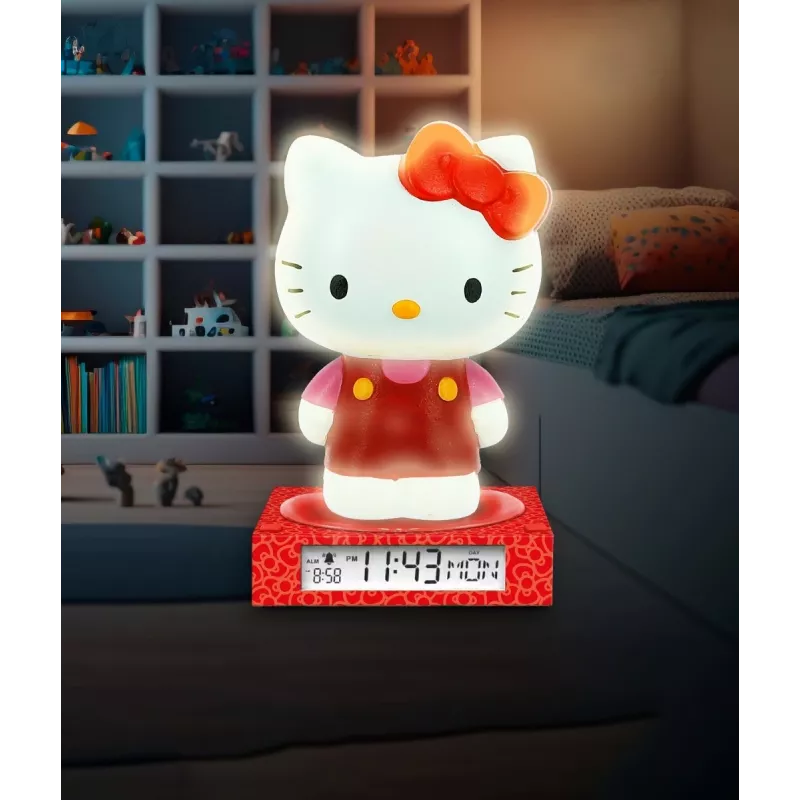 3D-Nachtlampe Kids Euroswan HK50198 mit Hello Kitty-Design und integriertem Wecker