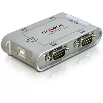 Delock 87414 USB 2.0 auf 4x Seriell RS-232 Adapter, inkl. 1 m Verlängerungskabel, Silber