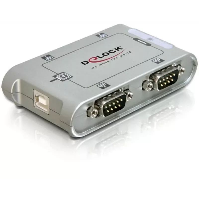 Delock 87414 USB 2.0 auf 4x Seriell RS-232 Adapter, inkl. 1 m Verlängerungskabel, Silber