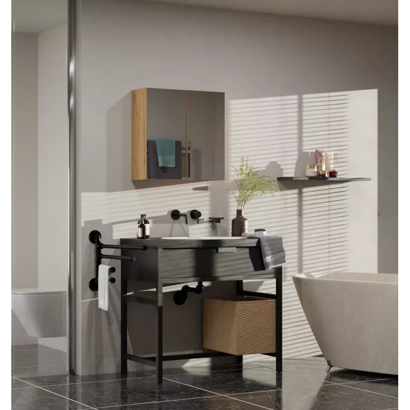 Top E Shop POLA 2DL ARTISAN Badezimmer-Aufbewahrungsschrank, Eiche