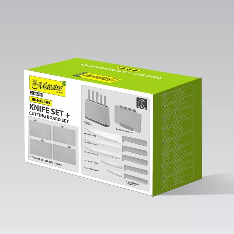 Maestro MR-1412-GREY Messerset mit Block und Schneidebrett-Set, Grau