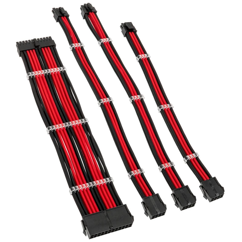Kolink Core Standard Braided Kabel Extension Kit – Tiefschwarz / Racing-Rot, 24‑Pin + 8‑Pin + 6+2‑Pin + SATA
