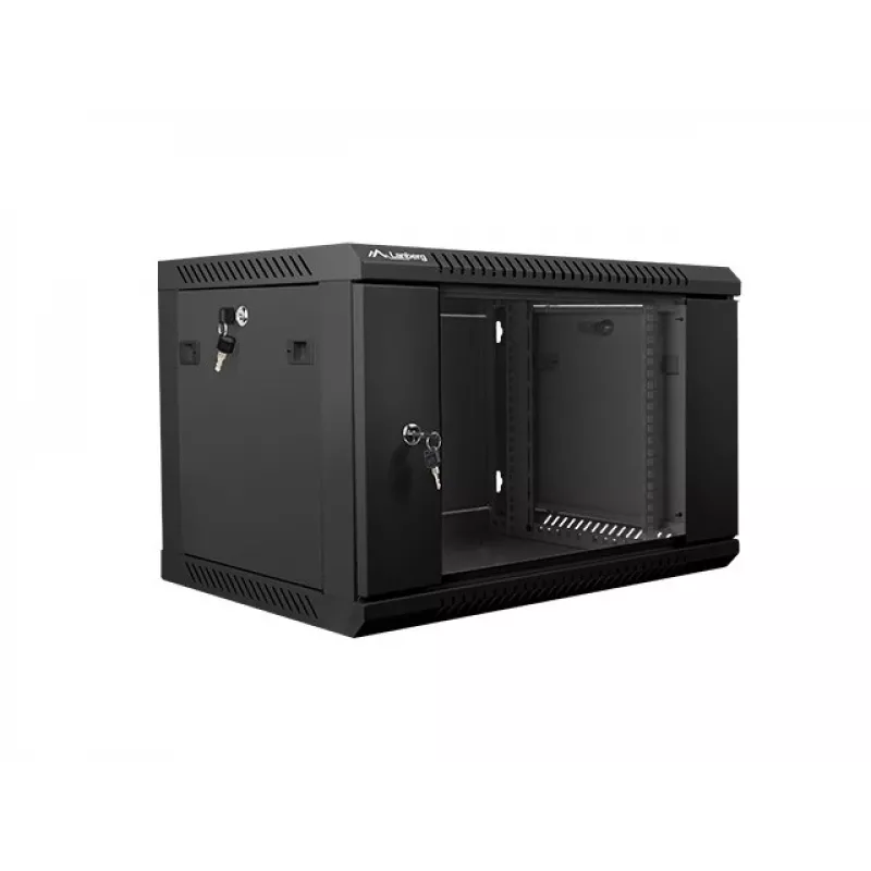 Lanberg WF01-6406-10B 19-Zoll-Wandschrank, 6U, 600x450x368 mm, Glastür, 60 kg, Schwarz