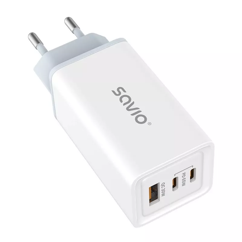 SAVIO LA-07 GaN 65W Netzteil, USB, QC4.0+, PD 3.0, Weiß