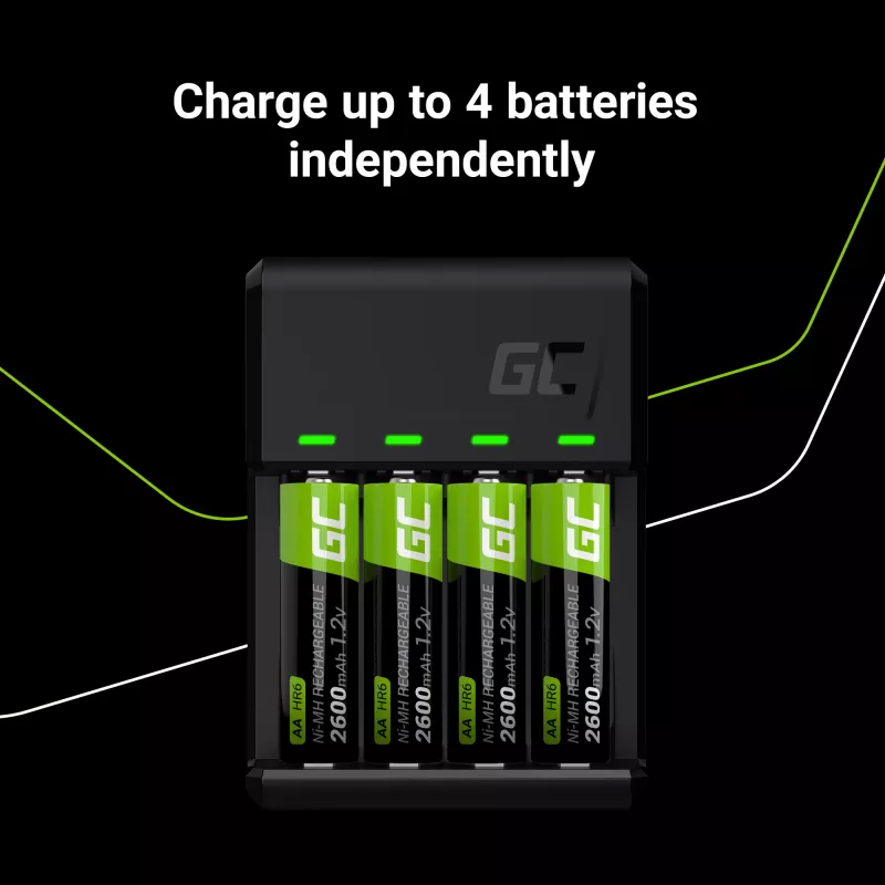 Batterieladegerät Green Cell GC VitalCharger USB, 4-Steckplätze, AA/AAA, USB-betrieben, schwarz