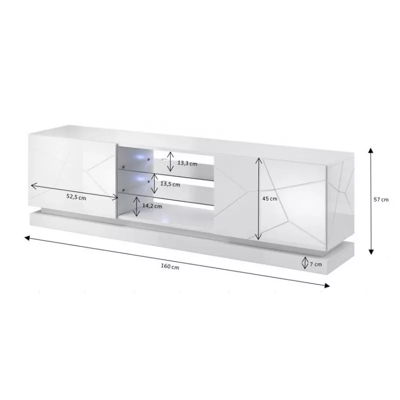 Cama Meble QIU 160 TV-Schrank, MDF, weiß Hochglanz