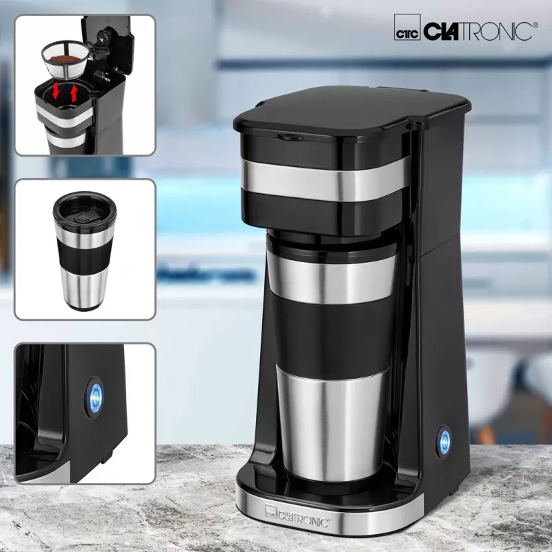 Kaffeemaschine mit Tropfsystem CLATRONIC KA 3733 — 0,4 l Wassertank, 1-Tassen-Edelstahl-Küchenmaschine