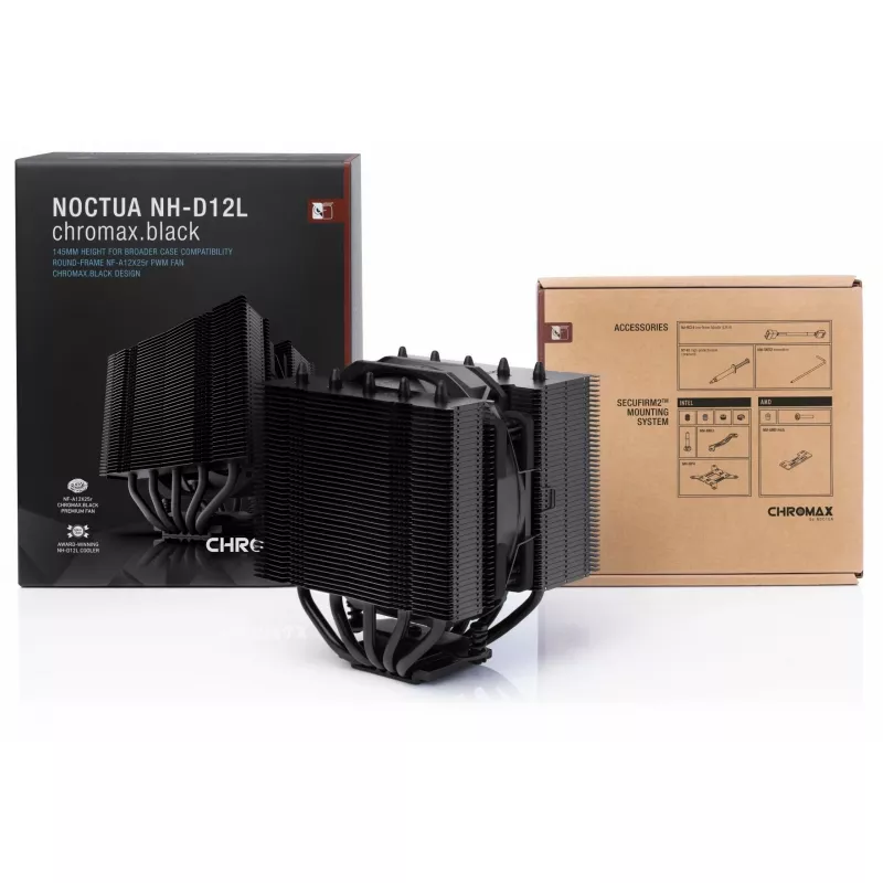 Noctua NH-D12L chromax.black CPU-Luftkühler, 120 mm, Aluminium, schwarz, 450–2000 RPM, 22,6 dBA