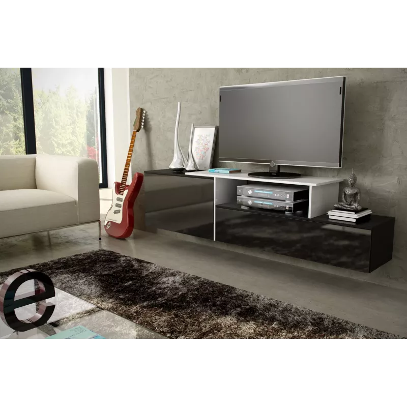 Cama TV-Schrank SIGMA 3 180 schwarz/schwarz glänzend + biały