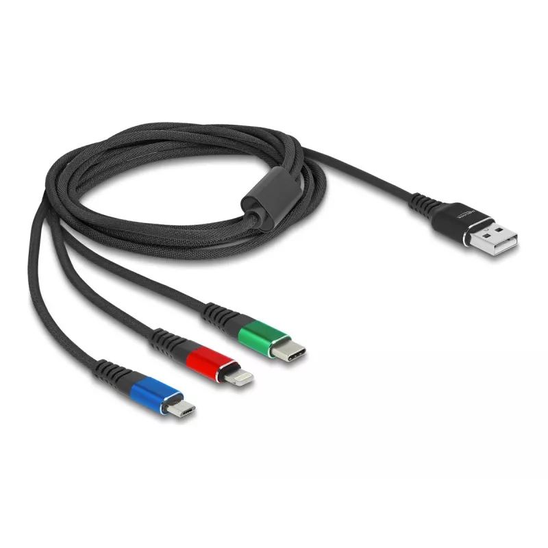 DeLOCK 90156 USB-Ladekabel 3-in-1, Type-A auf Lightning / Micro USB / USB Type-C, 2 m, Mehrfarbig