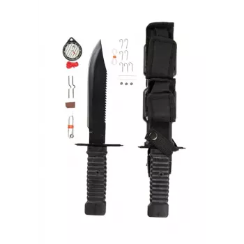 Feststehendes Survival-Messer Mil-Tec Special Forces 15368000 – Edelstahl, Vollerl, 310 mm Gesamtlänge, 185 mm Klinge, schwarz