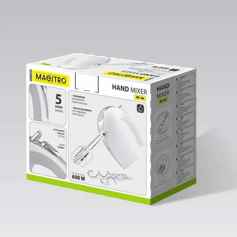 Handmixer Maestro MR-506 – 2-Gang, weiß, kompakter Küchenmixer