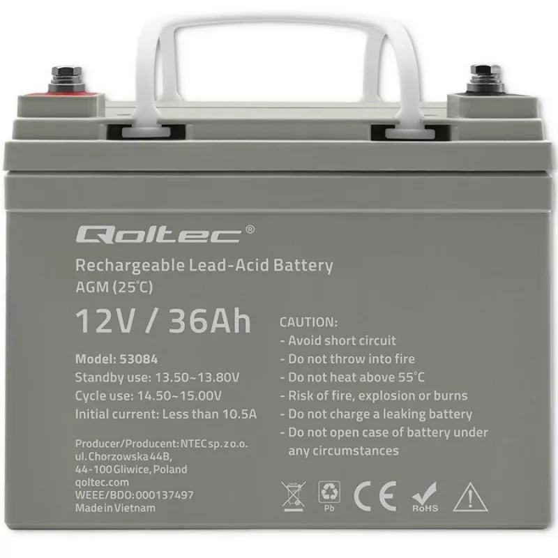 Versiegelte AGM-USV-Batterie QOLTEC 53084 12V 36Ah LongLife