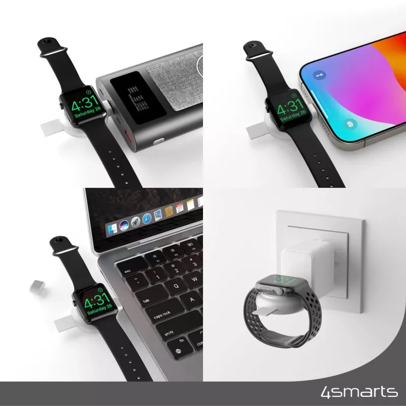 Ladegerät 4smarts QI2 Smartwatch Silber USB Kabelloses Schnellladen