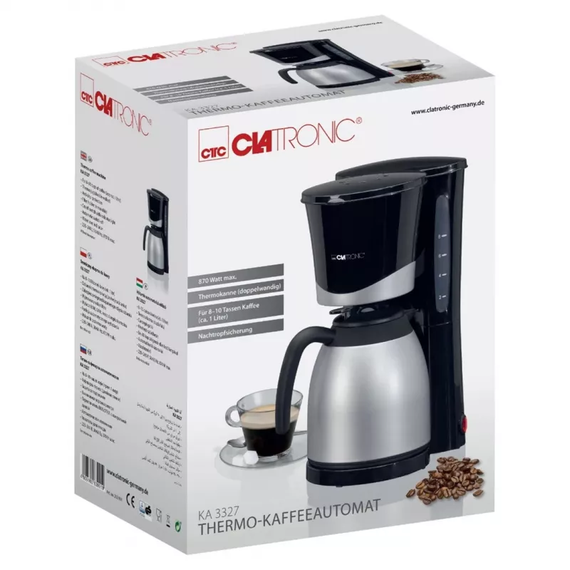 Filterkaffeemaschine CLATRONIC KA 3327 — vollautomatisch, 10 Tassen, 870 W, Edelstahl/Schwarz