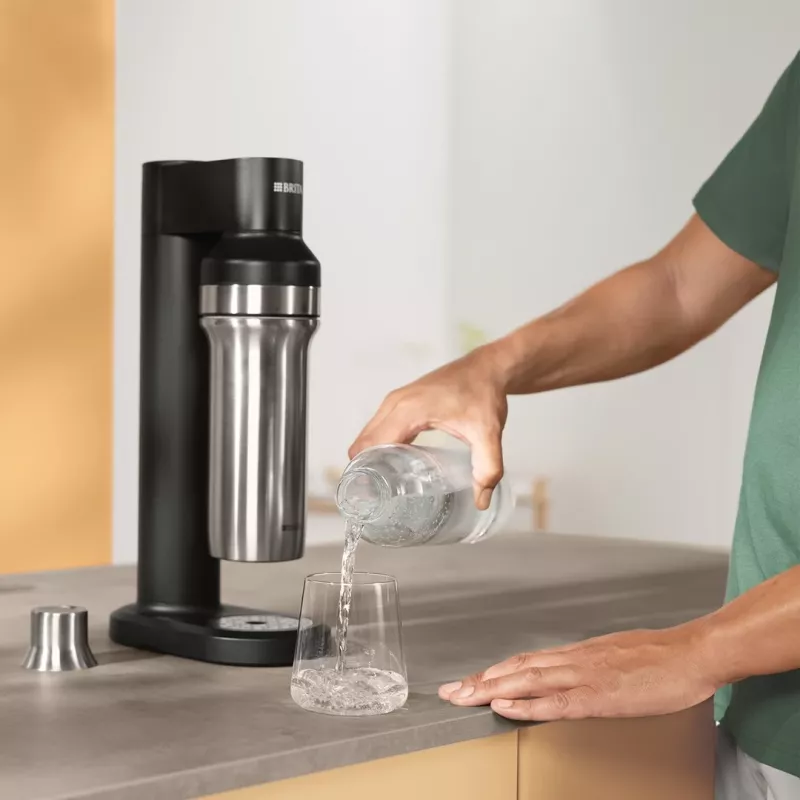 Karbonisierflasche BRITA 118426 – 1 L Glasflasche mit Edelstahlkappe, 287 mm Höhe, 2er-Pack