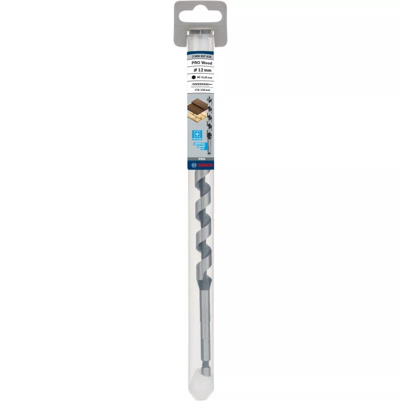Bosch PRO Wood 2608597626 Holzschlangenbohrer, 12 mm, Gesamtlänge 235 mm, Arbeitslänge 170 mm, 1/4-Zoll-Sechskantschaft, 1 Stk.