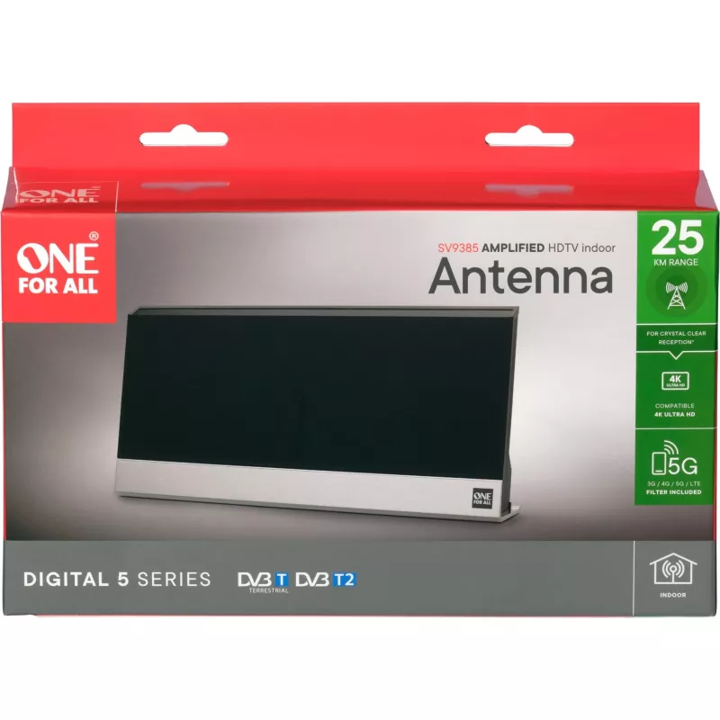 Indoor-Antenne One For All SV 9385 DVB-T DVB-T2 Schwarz