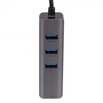 Akyga AK-AD-66 USB-C-Hub mit 3x USB 3.0 und Gigabit-Ethernet, 15 cm, schwarz