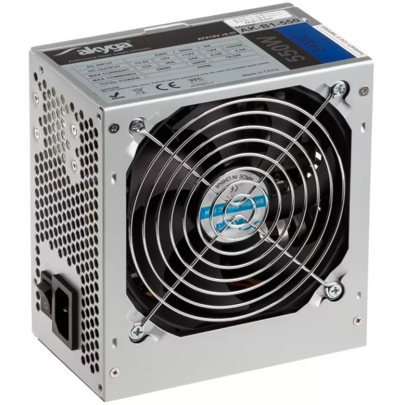 Akyga Basic AK-B1-550 ATX-Netzteil 550 W, 120-mm-Lüfter, passive PFC, Grau