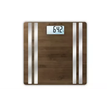 Elektronische Personenwaage Medisana BS 552 — silberfarben mit Bambus-Oberfläche, max. 180 kg, 100-g-Genauigkeit, Bluetooth, BMI, Körperzusammensetzung