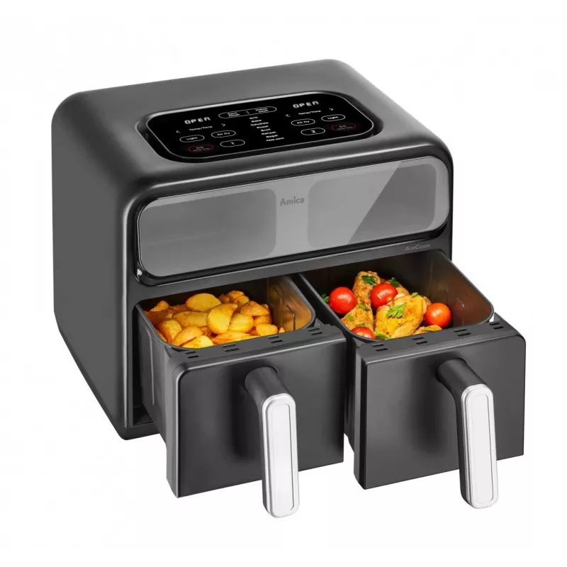 Amica AFM 7020 Doppel-Heißluftfritteuse, 8 L, 2400 W, Schwarz