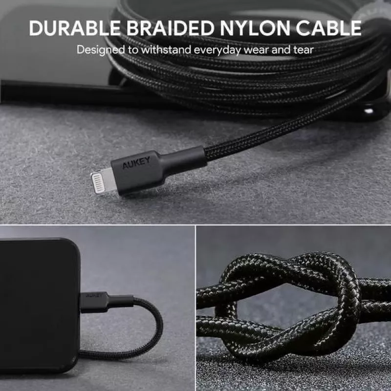 AUKEY CB-AL05 Lightning-auf-USB-A-MFi-Nylonkabel, 2 m, Schwarz