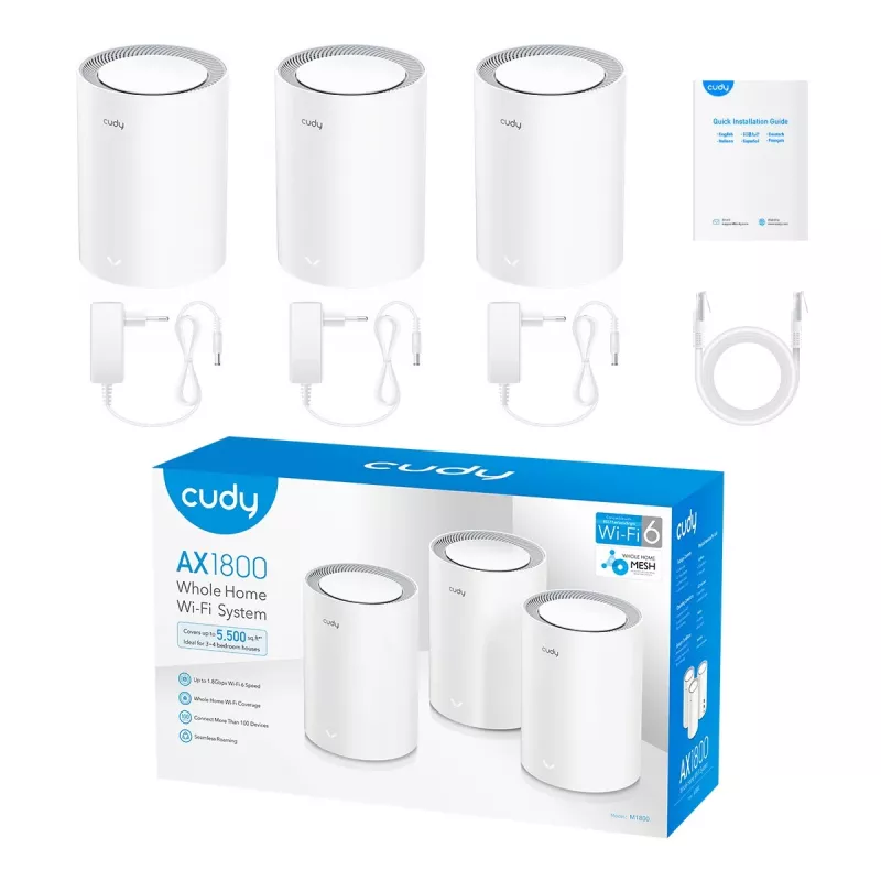 Cudy M1800 3er-Pack Dual-Band (2,4 GHz / 5 GHz) Wi-Fi 6 (802.11ax) Weiß 1 Intern