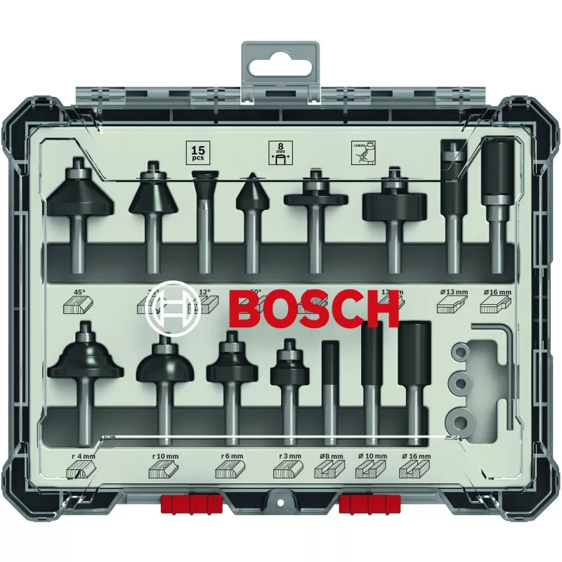 Bosch 2 607 017 472 Fräsersatz, 15 Teile, 8 mm Schaft