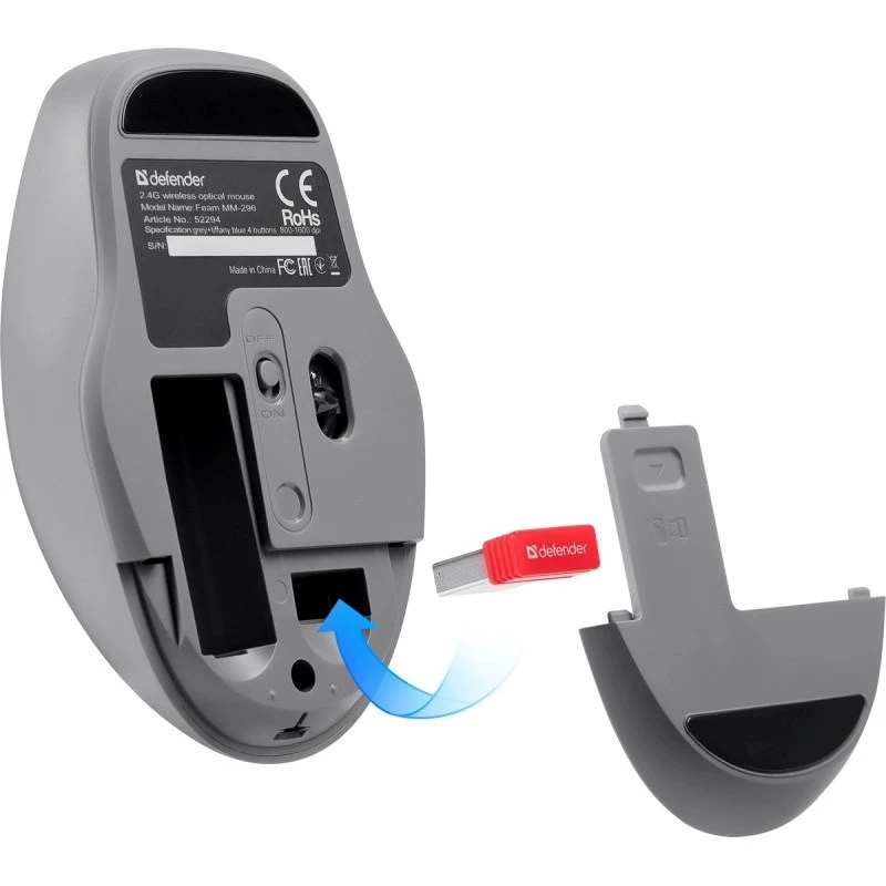 Defender Feam MM-296 52294 kabellose Maus, leiser Klick, optisch, 1600 DPI, USB, Mint