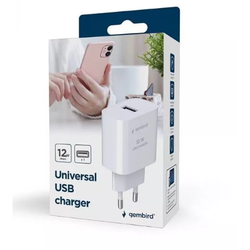 Gembird TA-UC-1A12-01 Universal-USB-Ladegerät, 5 V 2,4 A, 12 W, 1x USB-A, Weiß