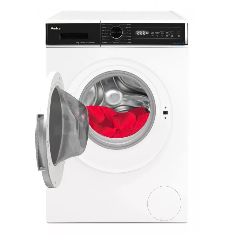 Amica WA3S712BLiSHB freistehende Frontlader-Waschmaschine, 7 kg, 1200 U/min, 15 Programme, Energieklasse B, weiß