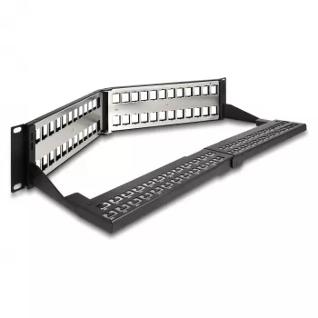 DeLOCK 19 Zoll Keystone Patch Panel 48 Port mit Zugentlastung 2U abgewinkelt schwarz