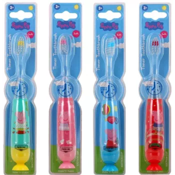 Peppa Pig blinkendes Zahnbürsten-Set mit Saugnapf, 4 Stück, farblich sortiert