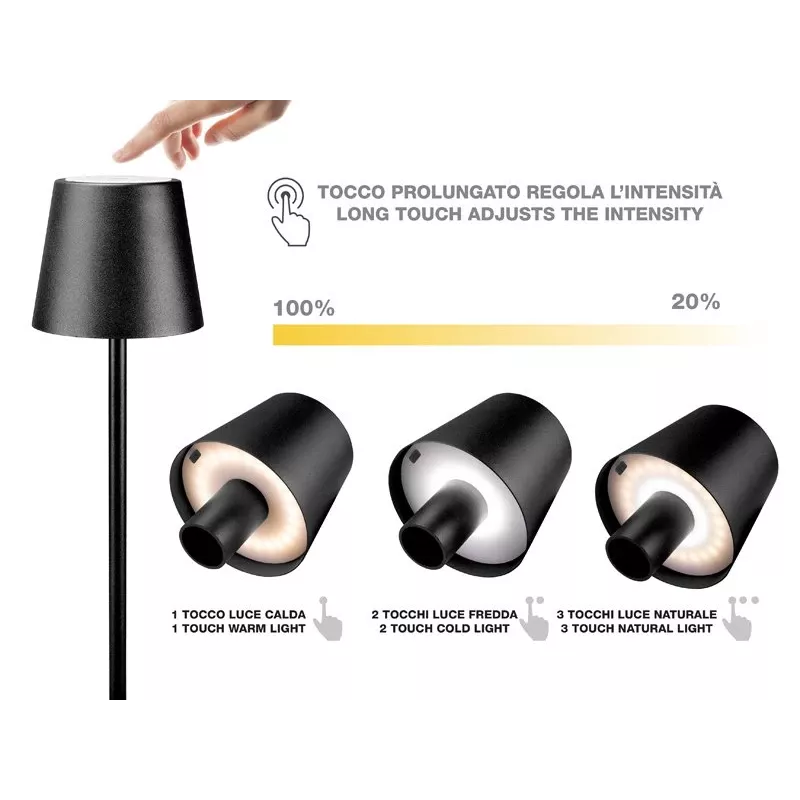 Beper P201UTP118 wiederaufladbare LED-Tischlampe, 1,5 W, Touch-Schalter, dimmbar, 33-mm-Flaschenadapter, wasserbeständig, schwarz