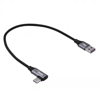 Akyga AK-USB-58 gewinkeltes USB-C auf USB-A Kabel, 30 cm, 60 W, geflochten, Schwarz