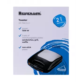 Ravanson OP-7050 3-in-1 Sandwichmaker, 1200 W, Schwarz/Silber