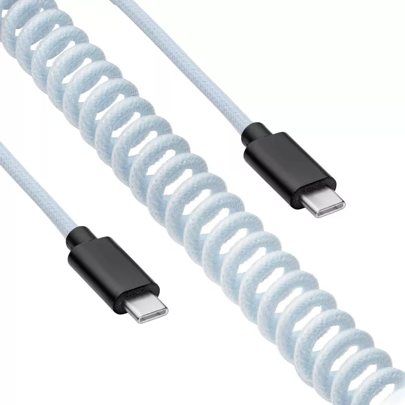 Akyga AK-USB-49 Aviator-Spiralkabel USB-C auf USB-C mit GX16-Stecker, USB 2.0, 3 m, Weiß