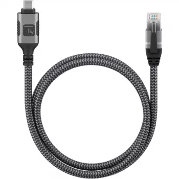 Techly ICOC U3C-RJ45-010 USB-C-auf-Gigabit-Ethernet-Adapterkabel, 1 m, Schwarz/Silber