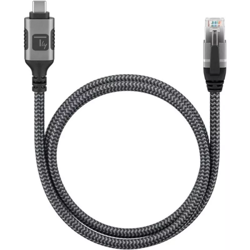 Techly ICOC U3C-RJ45-010 USB-C-auf-Gigabit-Ethernet-Adapterkabel, 1 m, Schwarz/Silber
