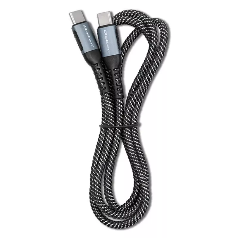 Qoltec 52358 USB-C-auf-USB-C-Kabel, USB 2.0, 480 Mbit/s, 100 W PD, QC 3.0, Nylongeflecht, 1,5 m, schwarz