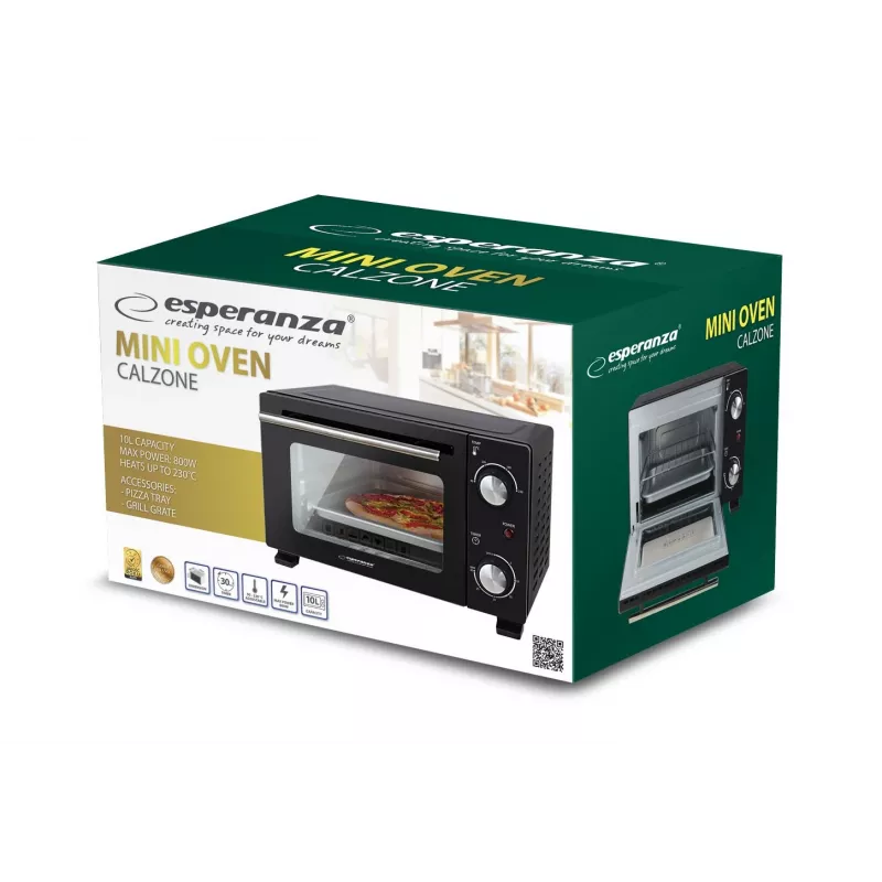 Esperanza EKO007N Calzone Mini-Backofen, 10 l, 800 W, schwarz