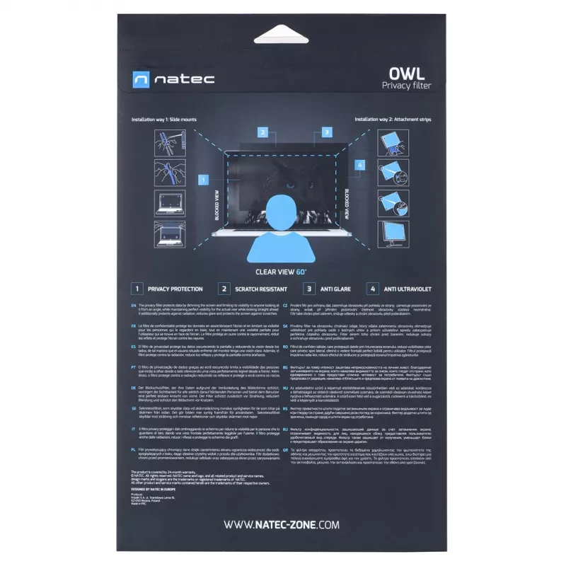 NATEC Owl Rahmenloser Display-Blickschutzfilter 54,6 cm (21,5 inch)