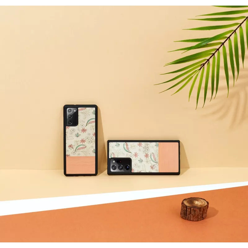 Handyhülle Mann und Holz für Samsung Galaxy Note 20 — Rosa Blume auf Schwarz