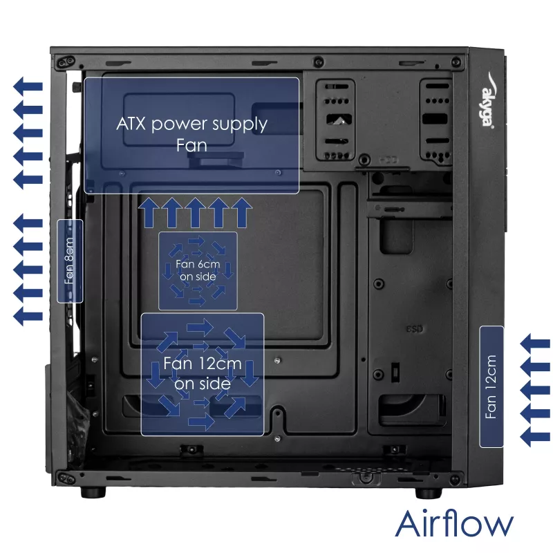 Akyga AK19BK Micro-Tower-PC-Gehäuse, Micro-ATX / Mini-ITX, USB-C + USB 3.0 + 2x USB 2.0, ohne Netzteil, schwarz