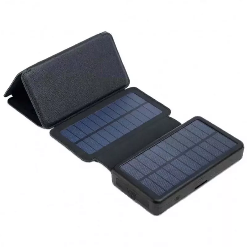 PowerNeed ES20000B faltbares Solarpanel mit Powerbank, 9 W, 20000 mAh, Li-Poly, 2x USB 2 A, Schwarz