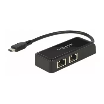 DeLOCK 63927 USB-C auf 2x Gigabit LAN Adapter, Schwarz