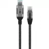 Ethernet-Kabel USB-A 3.2 Gen1 Stecker > RJ-45 Stecker, LAN-Adapter schwarz/Silber, 10 Meter, geflochtene Textilummantelung