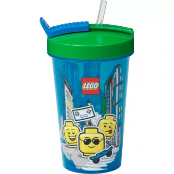 Room Copenhagen LEGO Trinkbecher mit Strohhalm Iconic Boy Hellblau (blau/grün, 500 ml)
