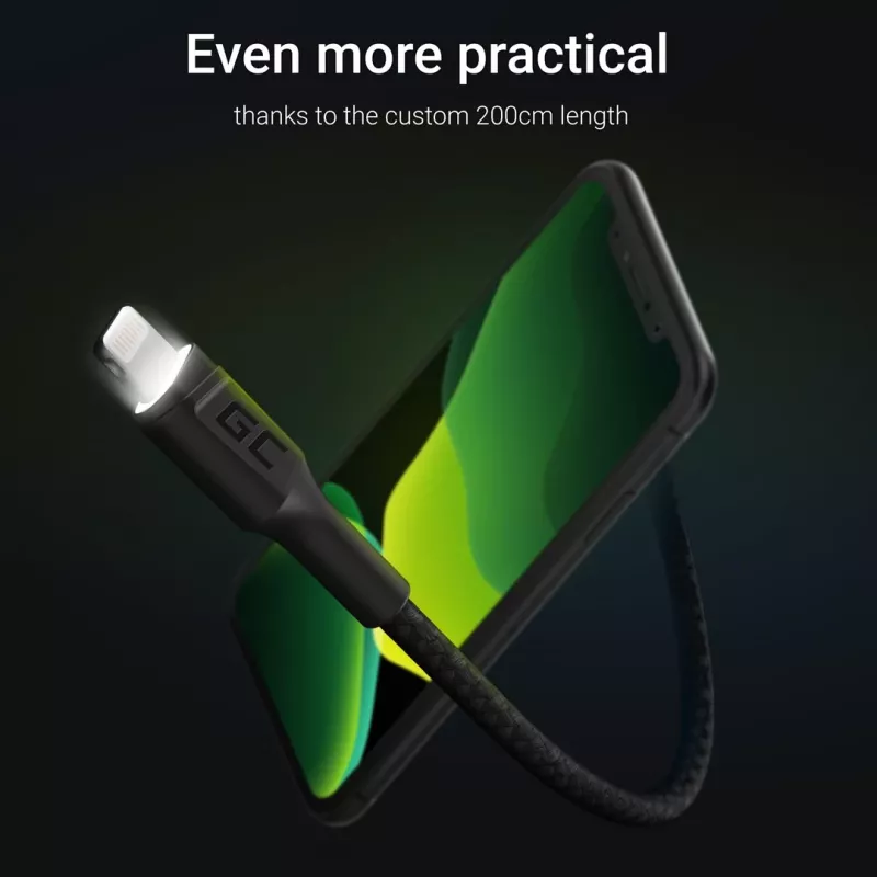 Lightning-auf-USB-A-Kabel Green Cell KABGC12, 2 m, Lightning – USB A, Schwarz